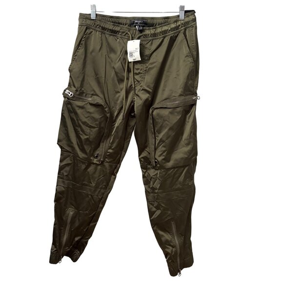Olive Green Cargo Jogger Pants Zipper Details Forever21 Mens Size L Lightweight - Picture 1 of 12